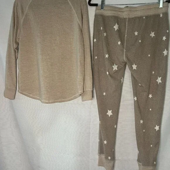 Live Love Lounge 3pc Women Soft Pajamas Long Sleeve Lounge Set Tan Small - 0376 - Picture 10 of 11